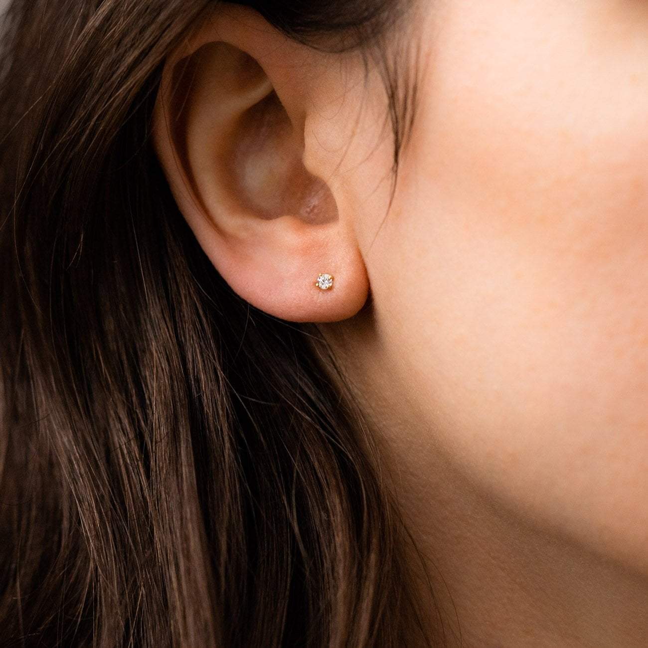 Local Eclectic Tiny Solid Gold Diamond Studs