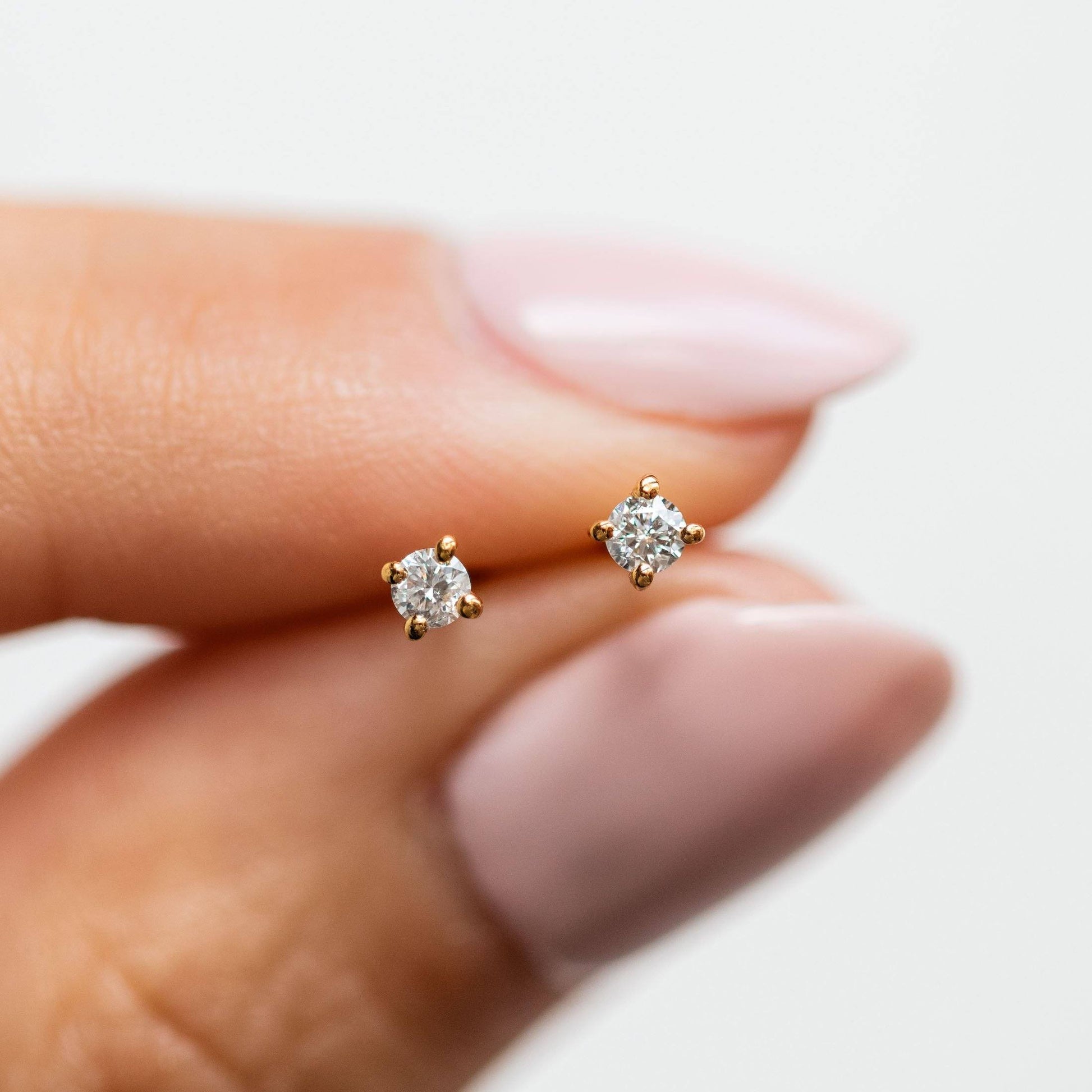 Local Eclectic Tiny Solid Gold Diamond Studs