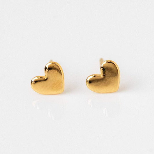 Solid Yellow Gold Heart Stud Earrings Family Gold Fine Jewelry