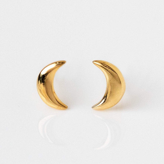 Solid Yellow Gold Moon Mini Stud Earrings Family Gold Fine Jewelry