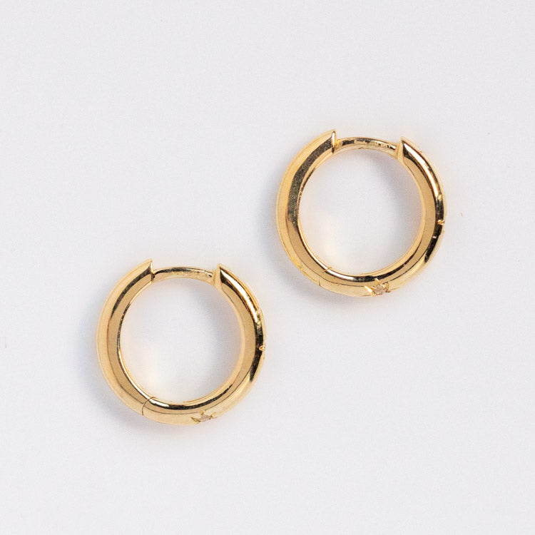 Solid Gold Starry White Sapphire Huggie Hoops 9k solid yellow gold fine jewelry family gold celestial inspired