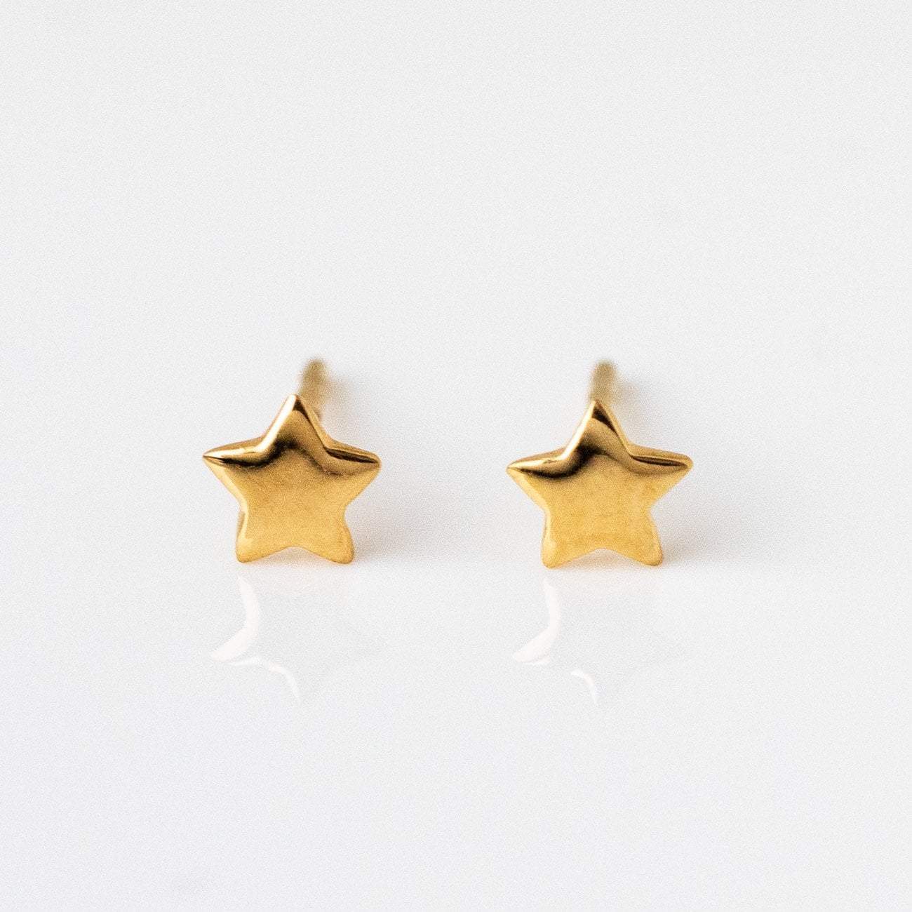 Solid Yellow Gold Star Stud Earring Fine Jewelry Family Gold