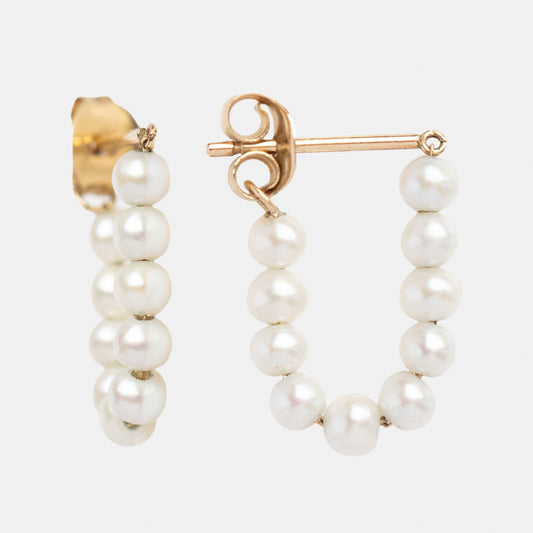 Solid Gold Pearl Strand Hoops