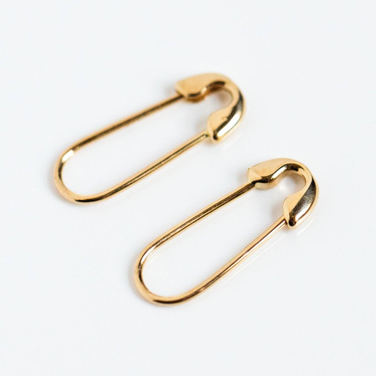 14K Gold Diamond Safety Pin Earrings – Baby Gold