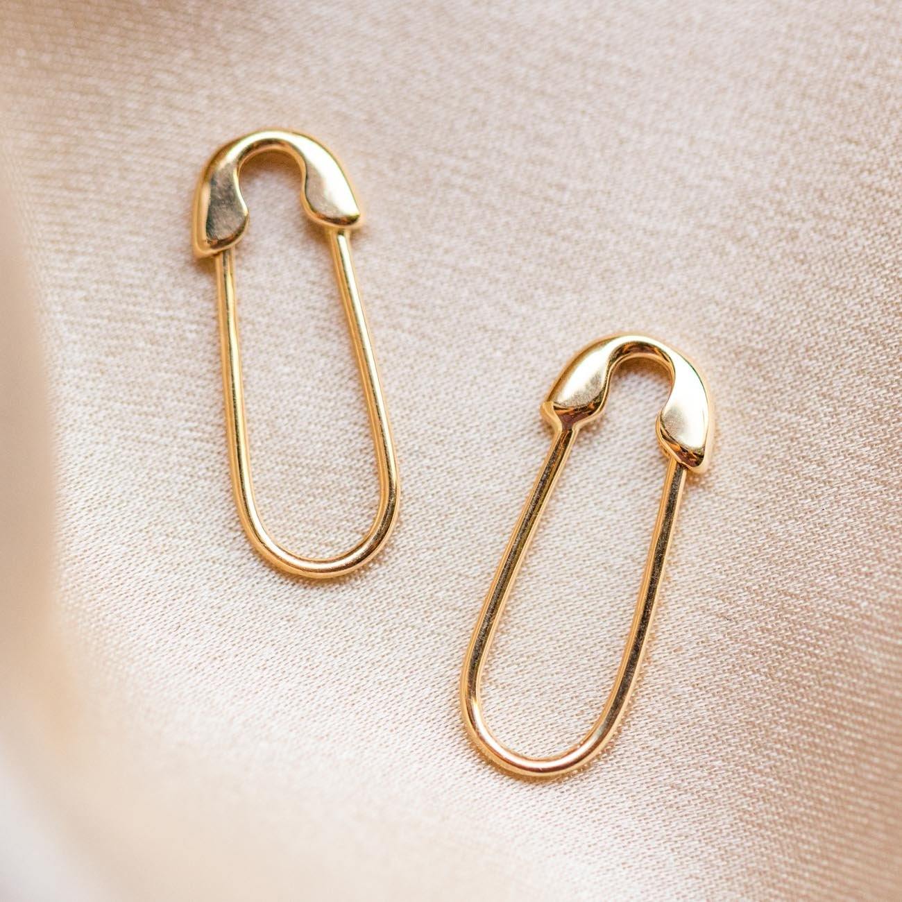 Local Eclectic Solid Gold Safety Pin Dangle Earrings