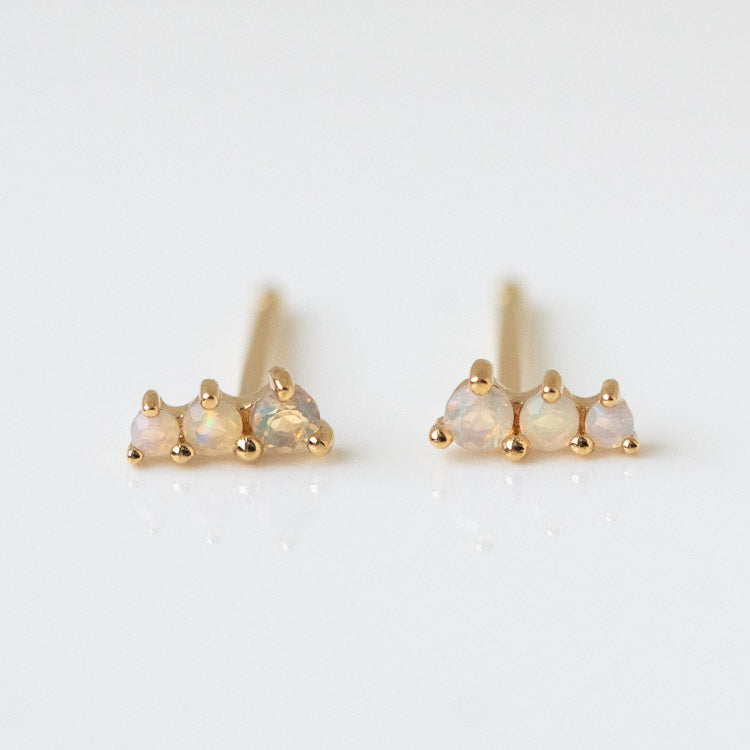 Solid Gold Dainty Ombre Birthstone Bar Studs opal