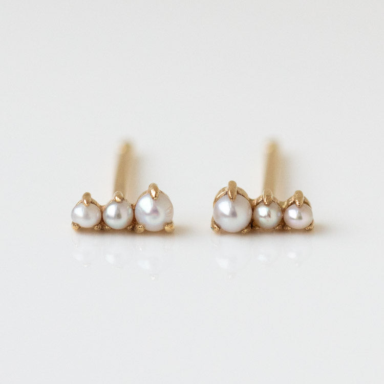 Solid Gold Dainty Ombre Birthstone Bar Studs pearl