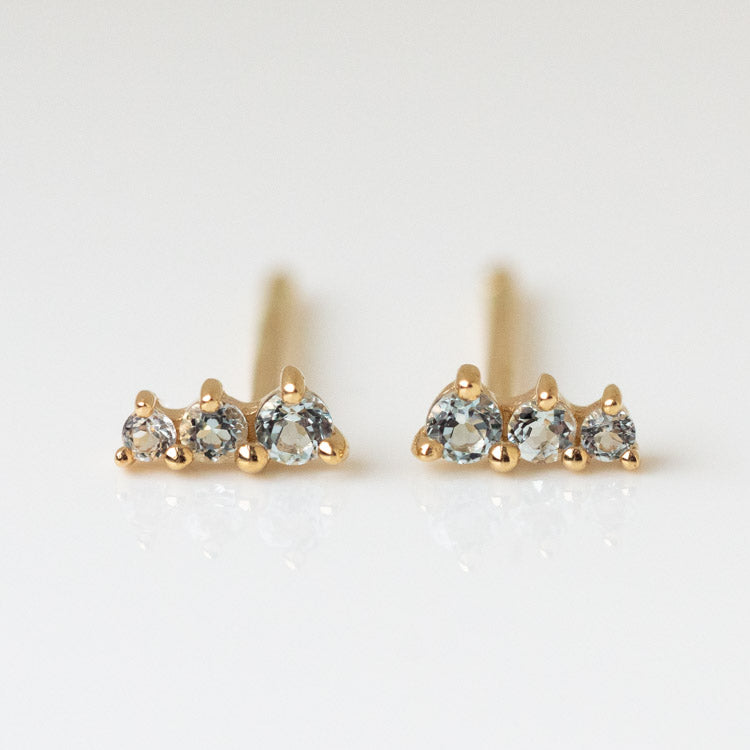 Solid Gold Dainty Ombre Birthstone Bar Studs