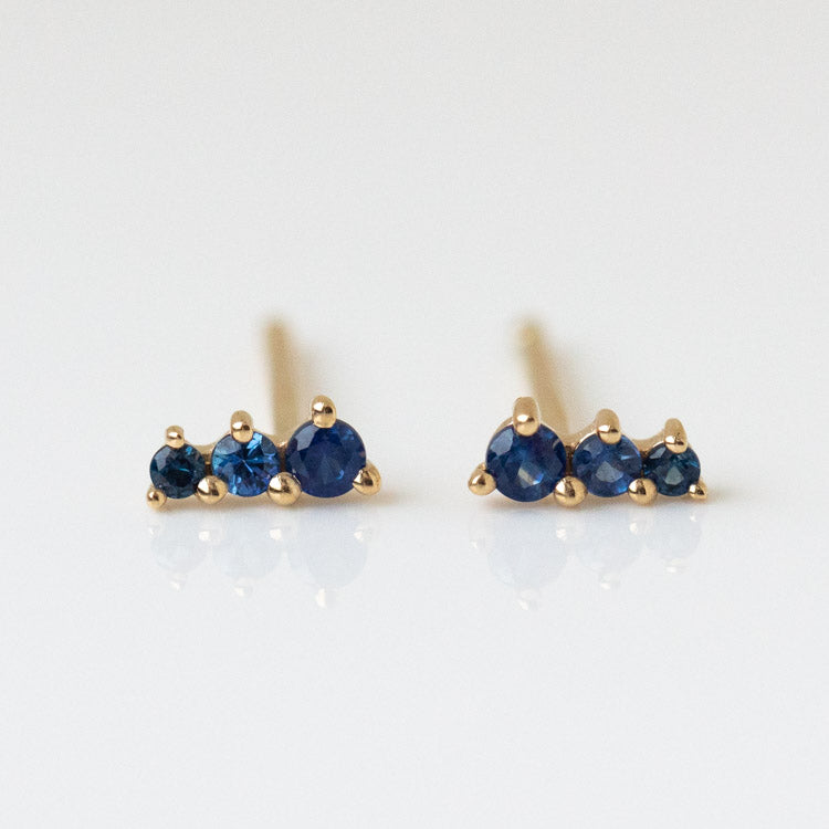 Solid Gold Dainty Ombre Birthstone Bar Studs sapphire