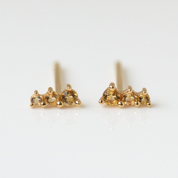 Solid Gold Dainty Ombre Birthstone Bar Studs citrine