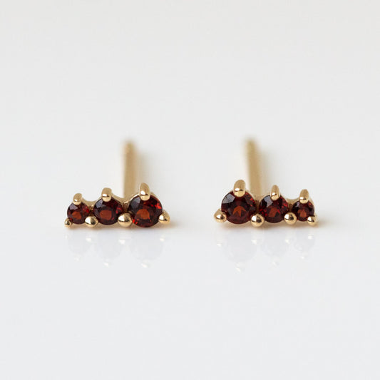 Solid Gold Dainty Ombre Birthstone Bar Studs garnet