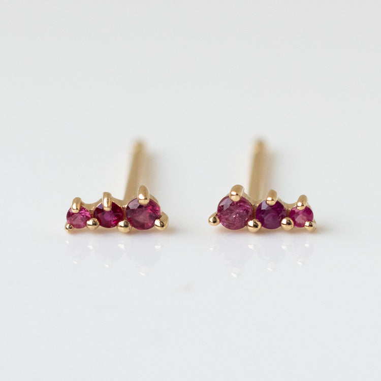 Solid Gold Dainty Ombre Birthstone Bar Studs ruby