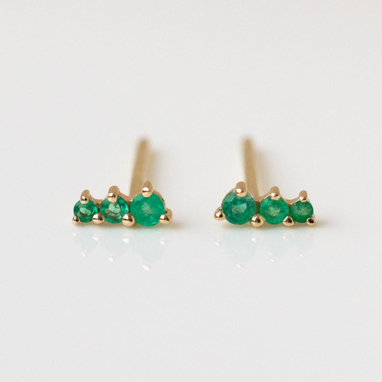 Solid Gold Dainty Ombre Birthstone Bar Studs emerald