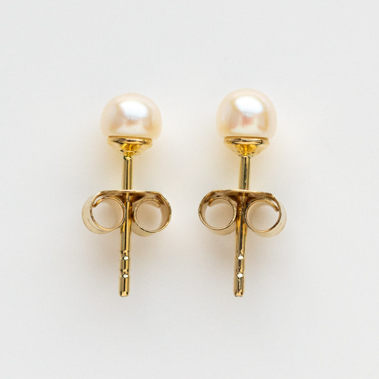 Solid Gold Essential Pearl Studs yellow gold minimal modern jewelry family gold