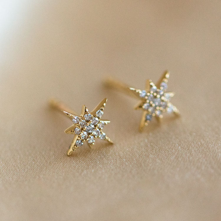 14K Yellow Gold Genuine Diamond Star Earrings Studs 0.2ct Starfish Design  000888