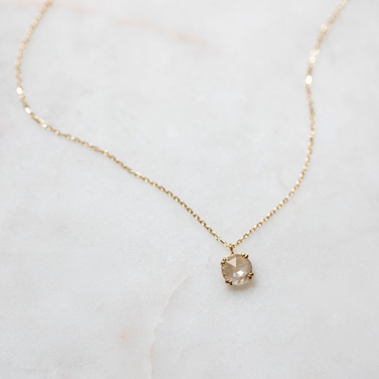 Local Eclectic Solid Gold White Sapphire Pendant Necklace
