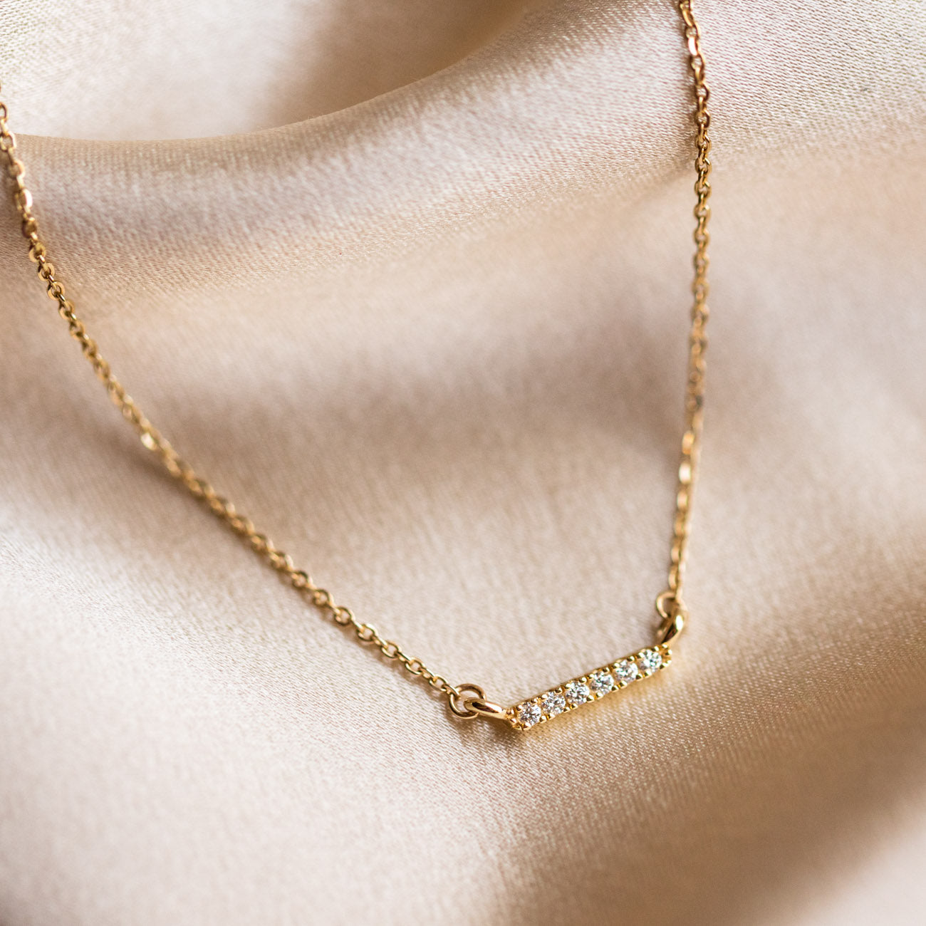 Solid Gold Dainty Diamond Bar Necklace
