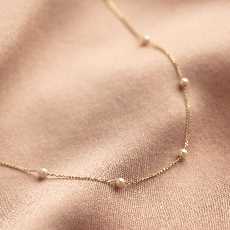 Solid Gold Delicate Pearl Chain Necklace | Local Eclectic – local eclectic