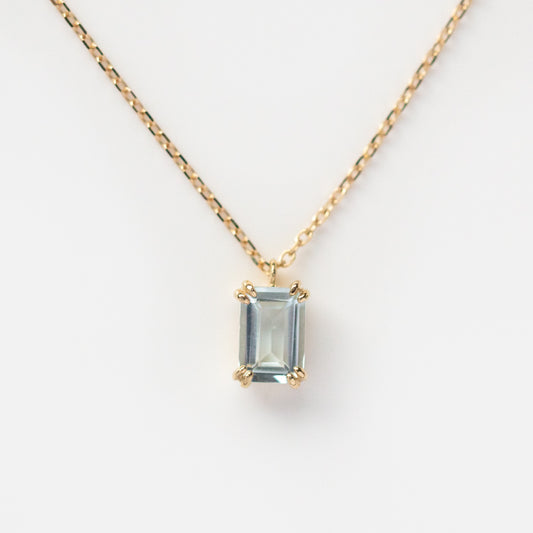 Solid Gold March Capsule Aquamarine Baguette Necklace