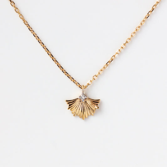 Solid Gold Ginkgo Leaf Diamond Necklace
