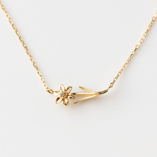 Local Eclectic Gold Birth Flower Necklace with Birth Month Stone march aquamarine