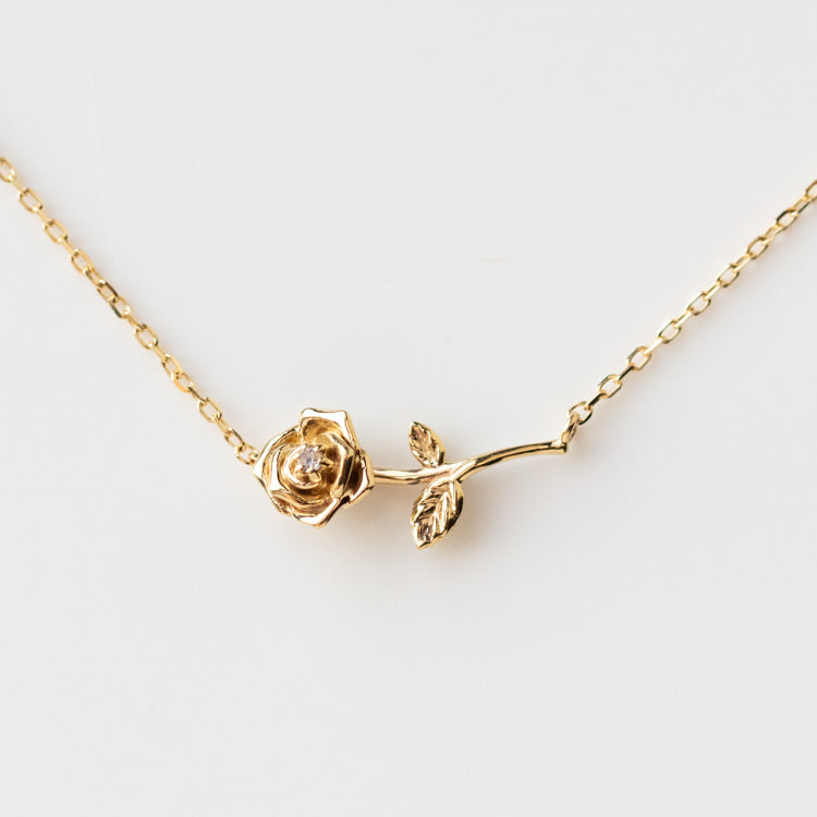 Local Eclectic Gold Birth Flower Necklace with Birth Month Stone june rose