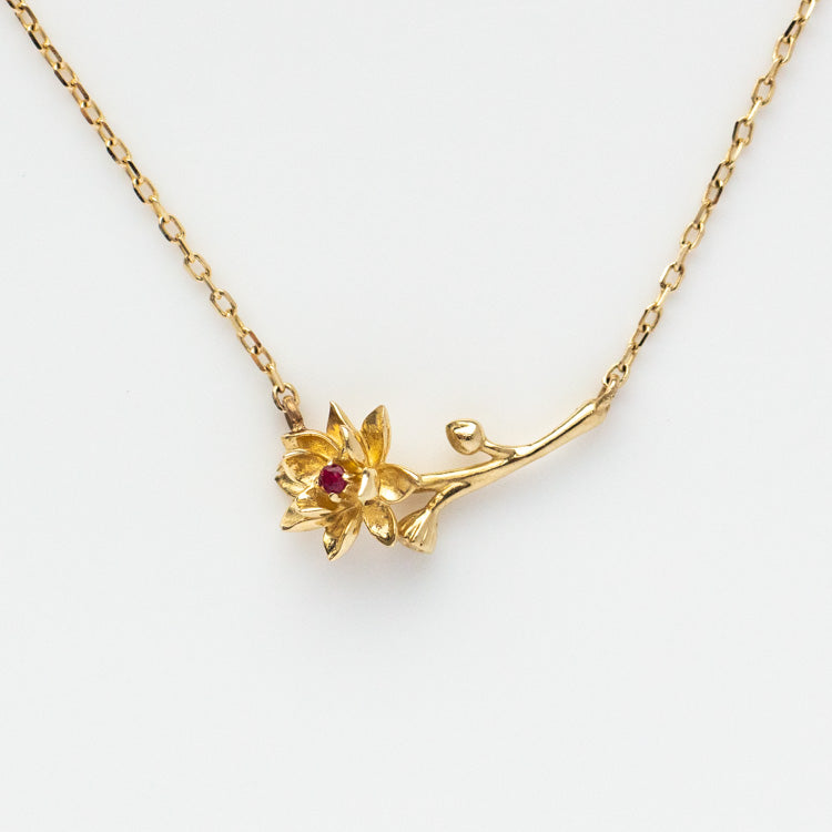 Local Eclectic Gold Birth Flower Necklace with Birth Month Stone july ruby