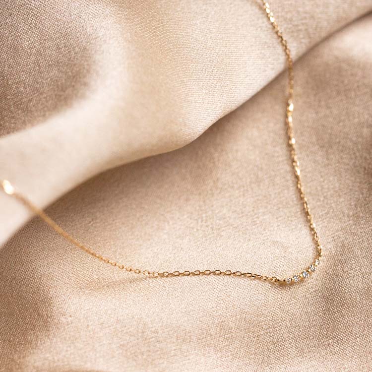 Solid Gold Diamond Arc Necklace 9k solid yellow gold fine jewelry family gold celestial inspired
