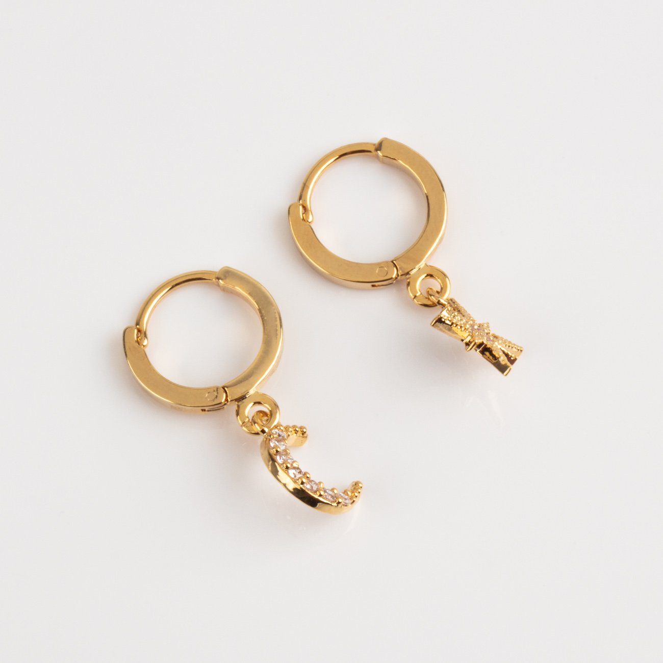 Local Eclectic Gold Star and Moon Hoop Earrings Backs