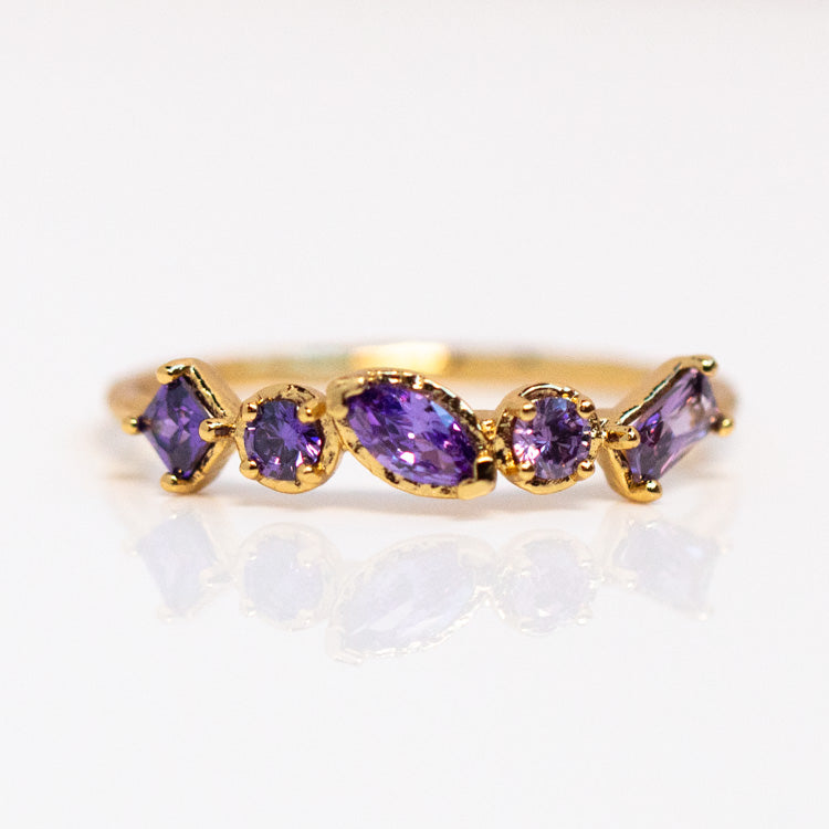 Plated Ombre Birthstone Ring colorful unique yellow gold jewelry personalized for you with love  february amethyst
