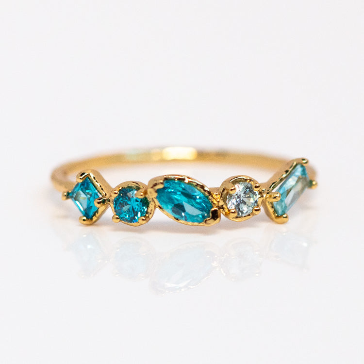 Plated Ombre Birthstone Ring colorful unique yellow gold jewelry personalized for you with love march aquamarine