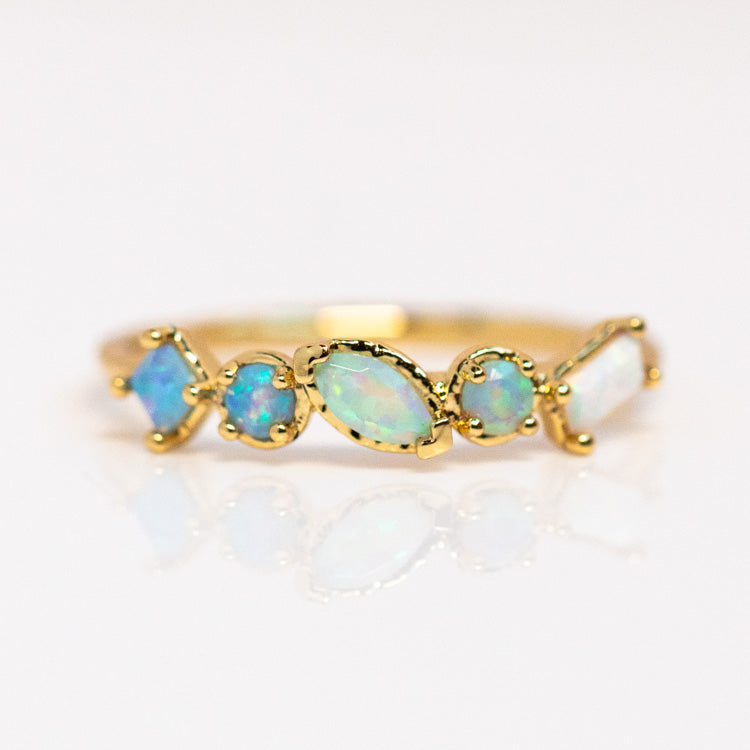 Plated Ombre Birthstone Ring colorful unique yellow gold jewelry personalized for you with love october opal