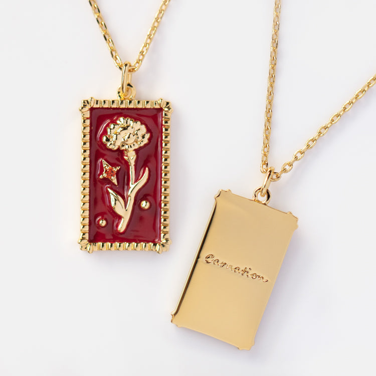 Enamel Birth Flower Pendant Necklace - Local Eclectic, January - Carnation