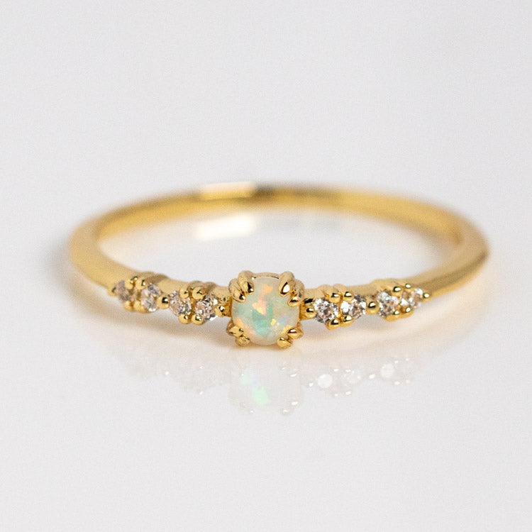 Opal Sparkle Ring yellow gold dainty modern jewelry for you with love