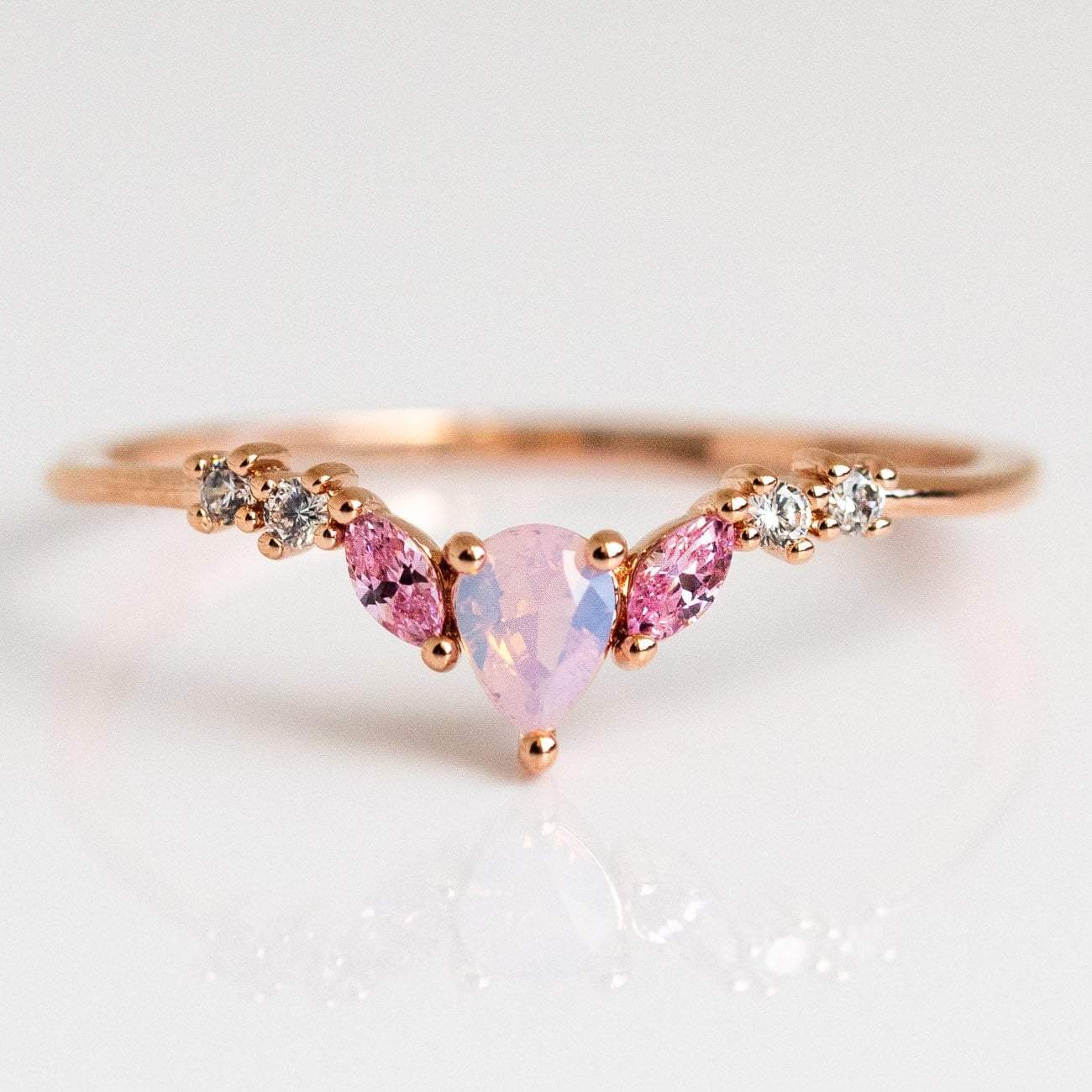 Girls Crew Exclusive Design 18K Rose Gold Pink Opal Stacking Ring