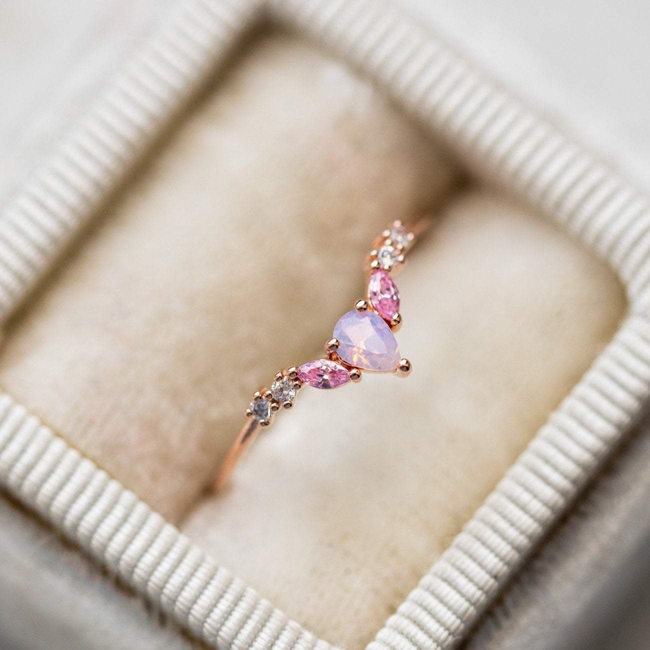 Girls Crew Exclusive Design 18K Rose Gold Pink Opal Stacking Ring