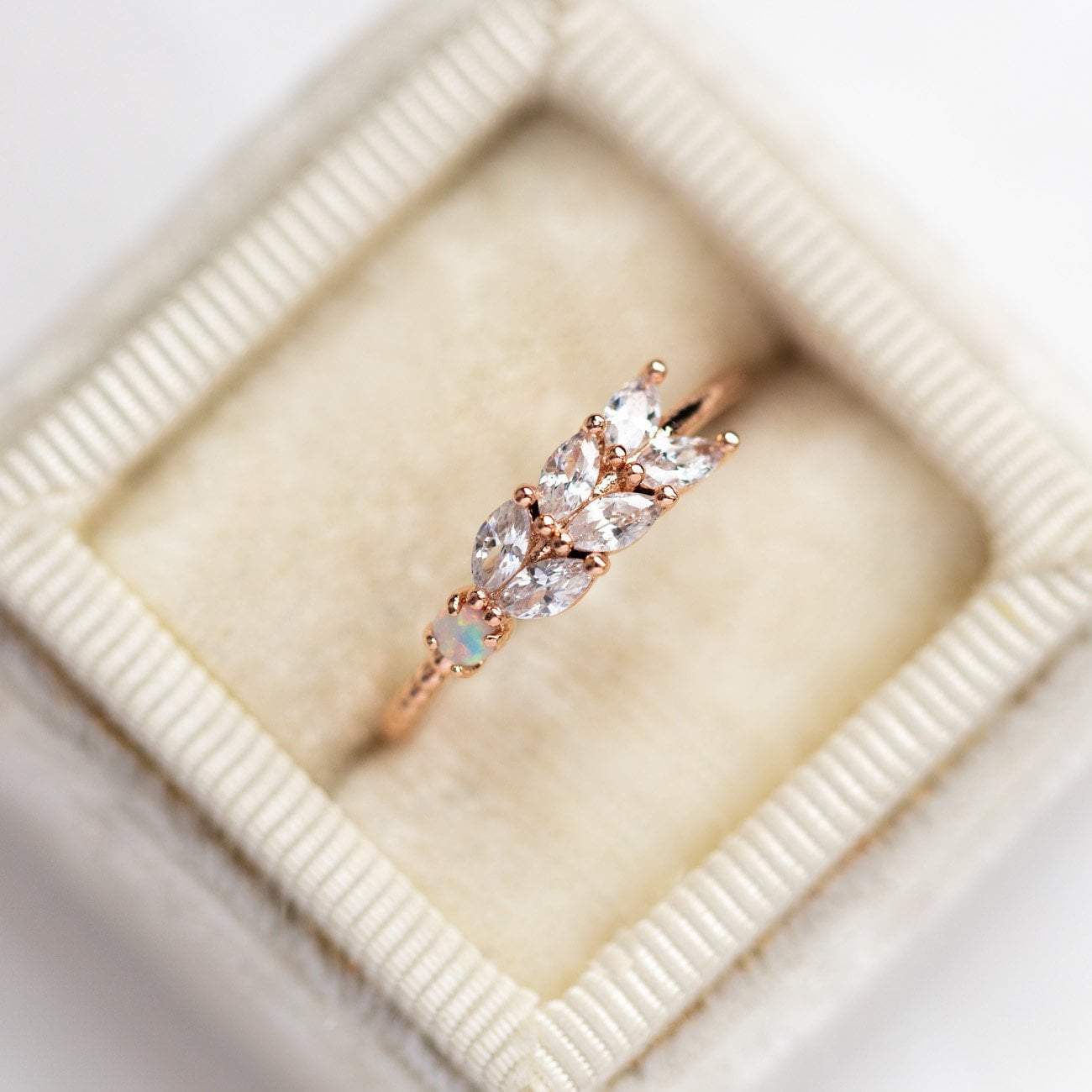 Local Eclectic Dainty Rose Gold Opal Ring with Cubic Zirconia
