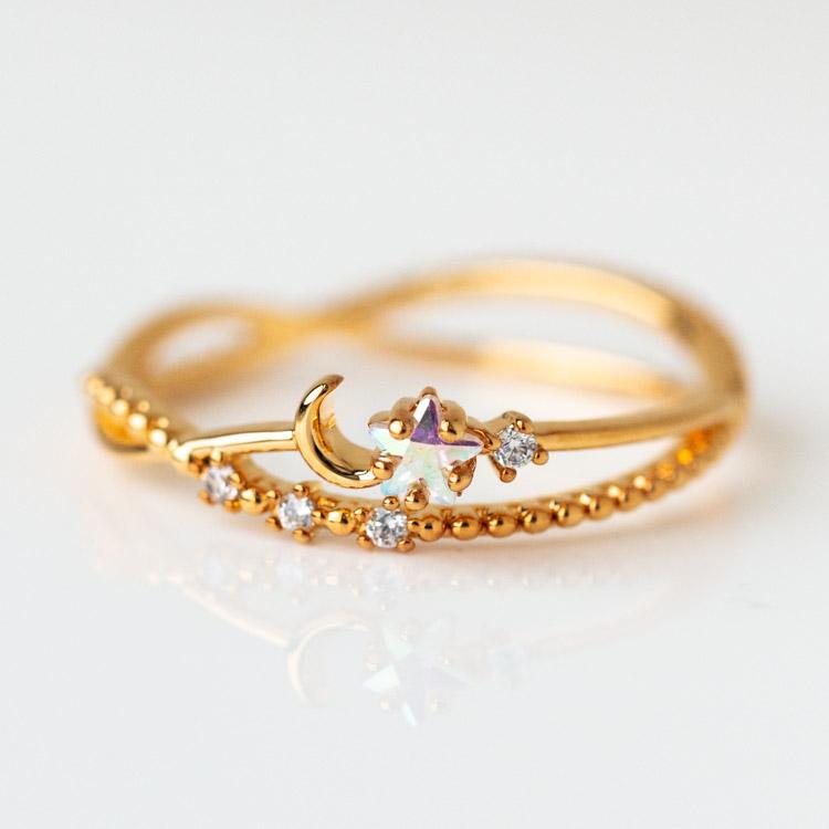 Luna Sparkle Ring unique yellow gold celestial inspired dainty jewelry girls crew