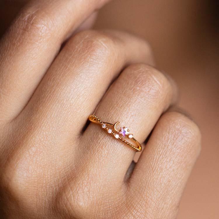 Luna Sparkle Ring unique yellow gold celestial inspired dainty jewelry girls crew