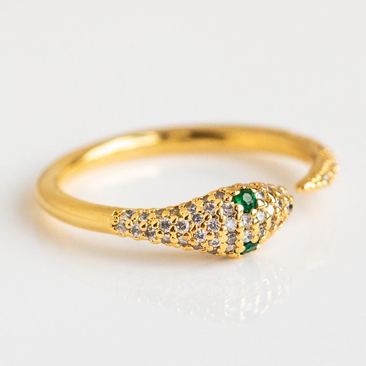 Viper Ring yellow gold green stone snake inspired dainty modern jewelry girls crew