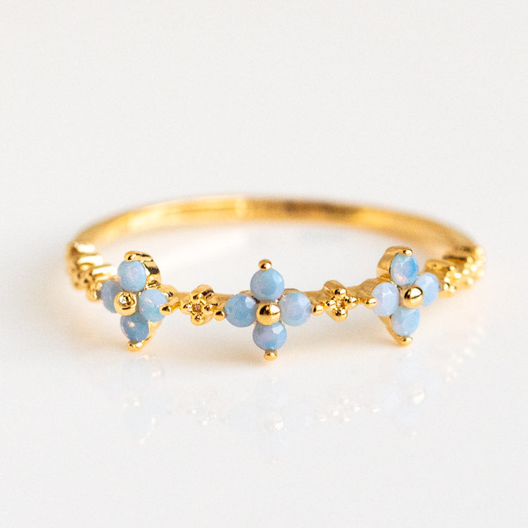 Blue Blossom Love Ring yellow gold dainty floral inspired jewelry girls crew