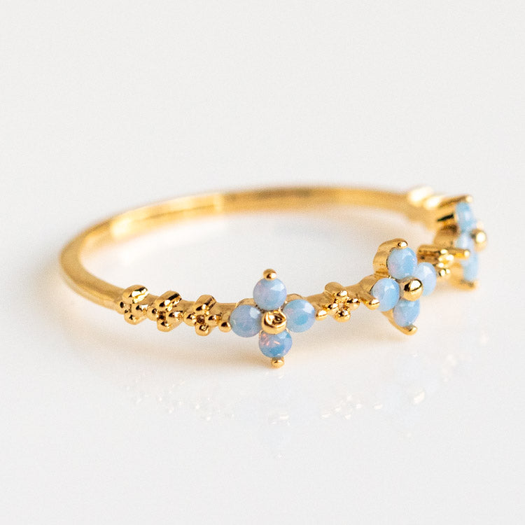 Blue Blossom Love Ring yellow gold dainty floral inspired jewelry girls crew