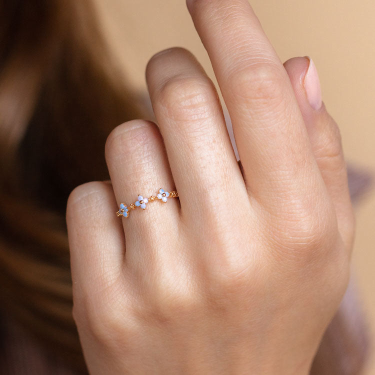 Blue Blossom Love Ring yellow gold dainty floral inspired jewelry girls crew