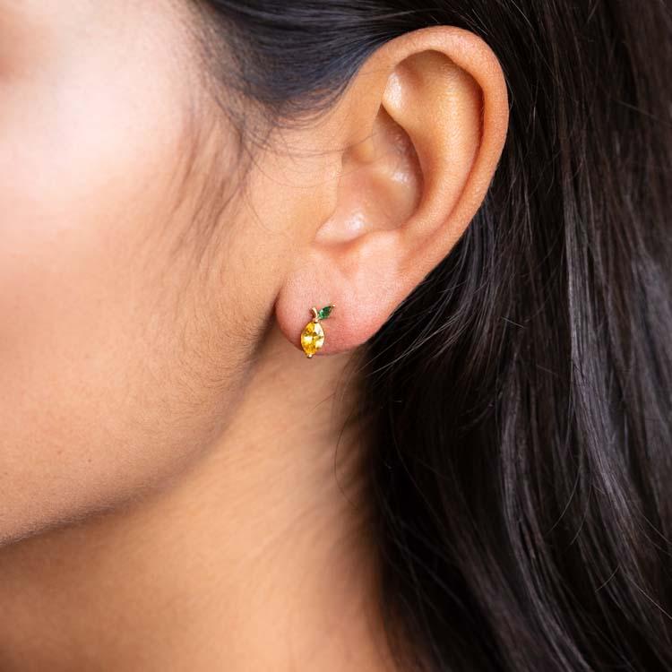 Limoncello Stud Earrings fruit inspired yellow gold dainty studs 