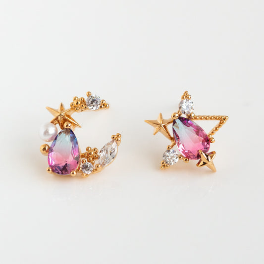 Aurora Moon & Star Studs dainty celestial inspired jewelry girls crew