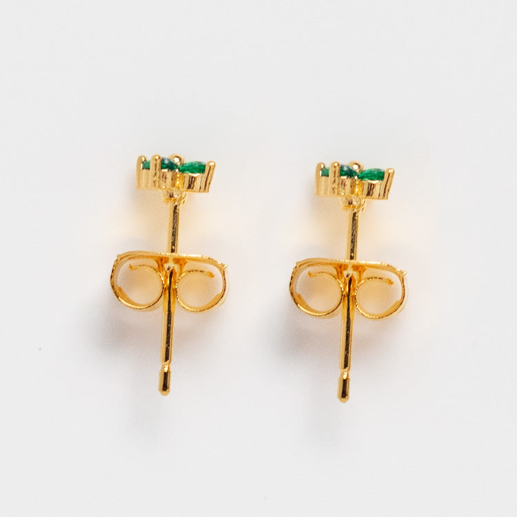 Teeny Tiny Emerald Cluster Studs dainty yellow gold earrings girls crew