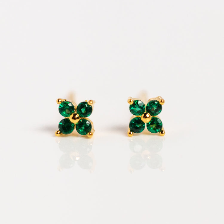Teeny Tiny Emerald Cluster Studs dainty yellow gold earrings girls crew
