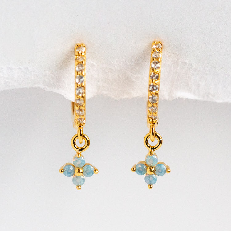 Blue Blossom Love Dangle Hoop Earrings
