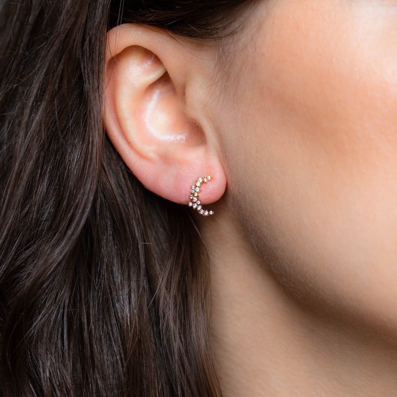 Local Eclectic One and Only Crescent Moon Stud Earrings on Ear
