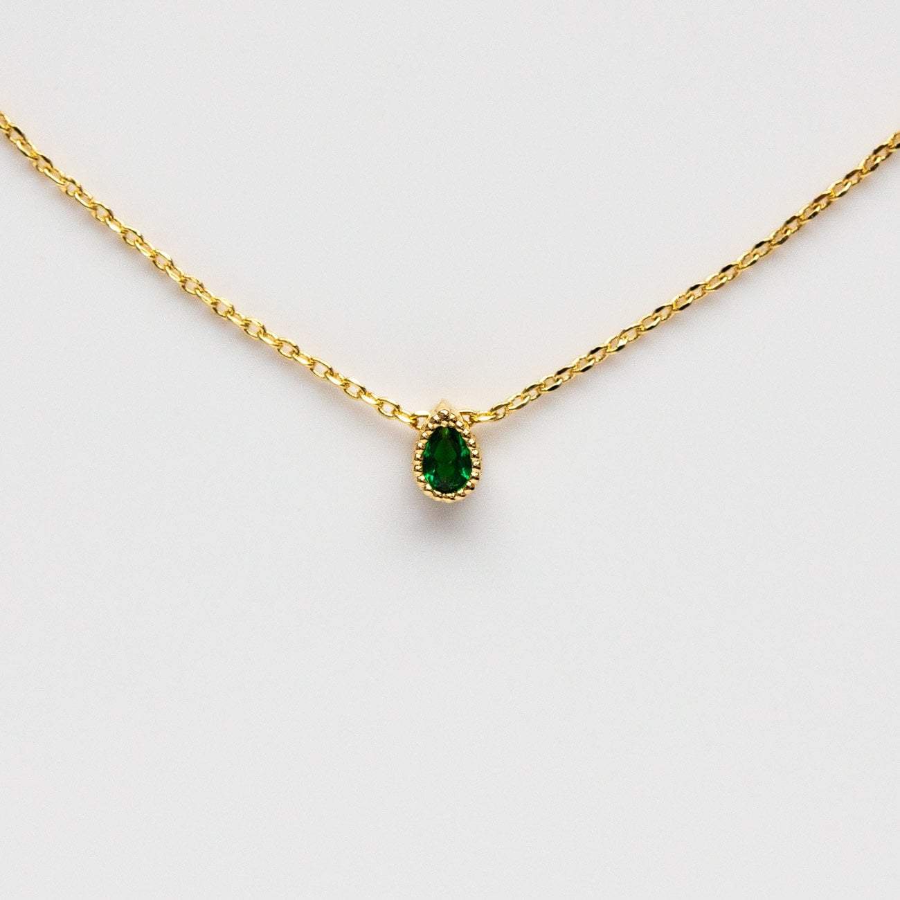 Emerald Tiny Teardrop Necklace necklaces Girls Crew 